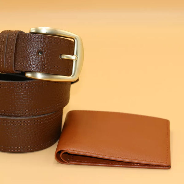 Brown Belt and wallet – Set of Leather Belt and Bifold Wallet