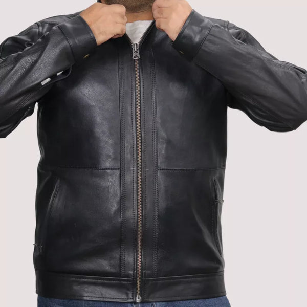 Plain Leather Jacket for Men – Black