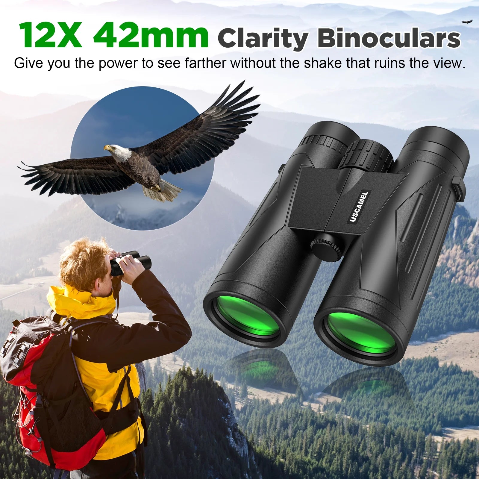 12X42 Binoculars for Adults Kids, HD Binoculars Waterproof BAK4 Binoculars with Low-Light Vision for Bird Watching Travel Hunting Outdoor Sports Concerts