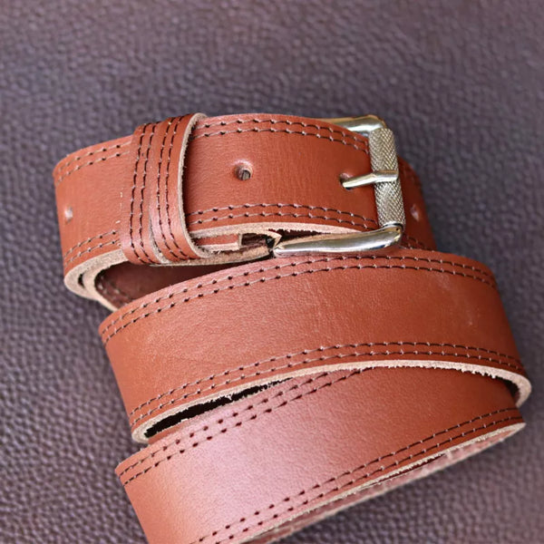 Slim Brown Belt for men – Dual stitched