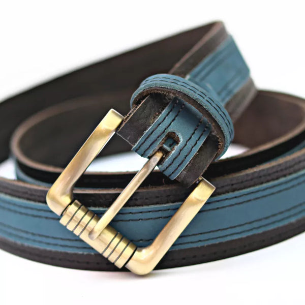 Men leather belt – blue and black