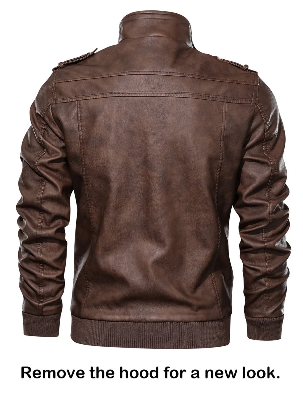 Chaqueta De Cuero Sintético Pu Para Hombre Con Capucha Desmontable Marrón 2XL