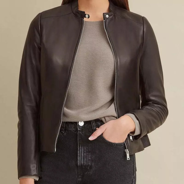 Plain Leather Jacket for Women- Black – 21PW