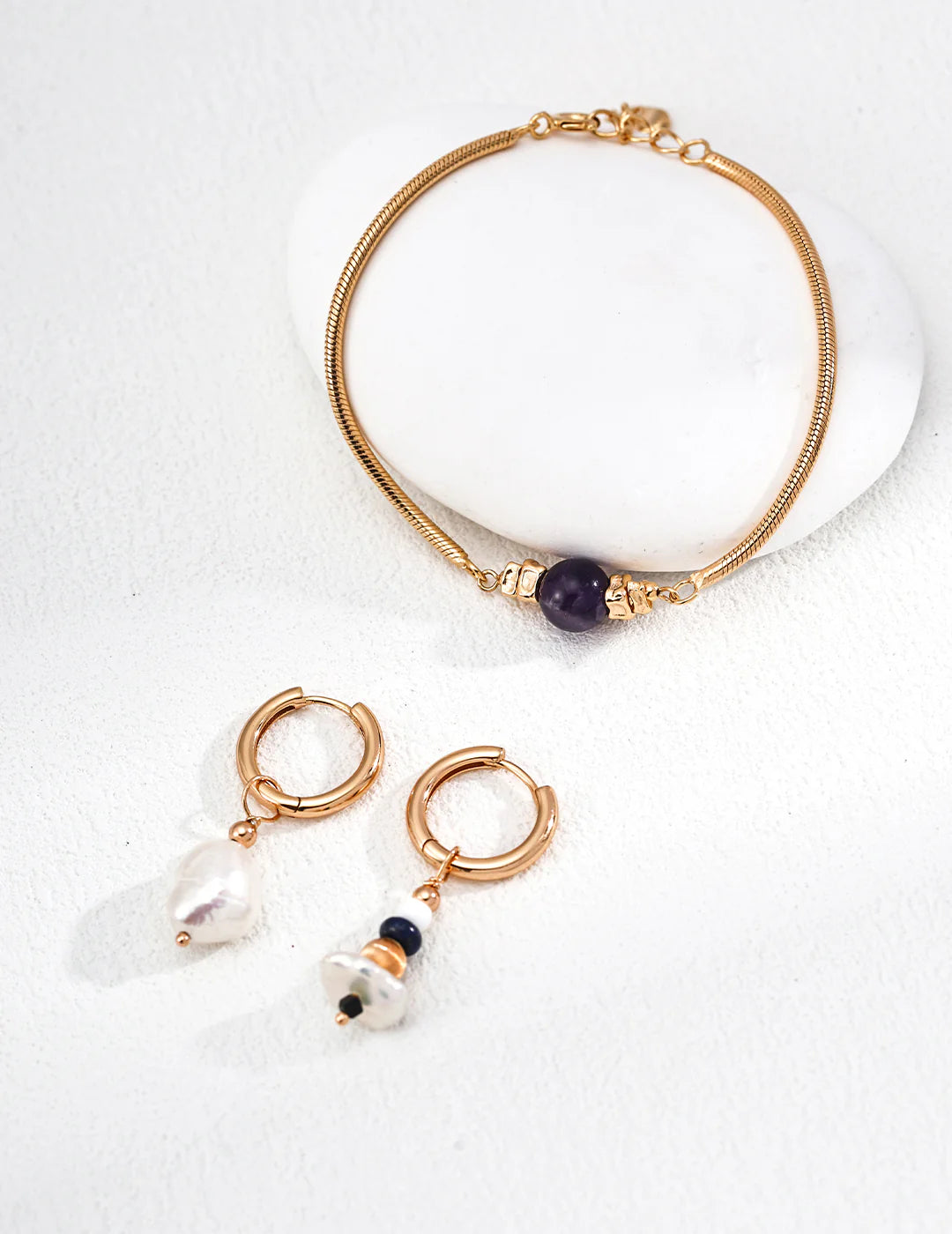 Gold Snake Chain Amethyst Bracelet