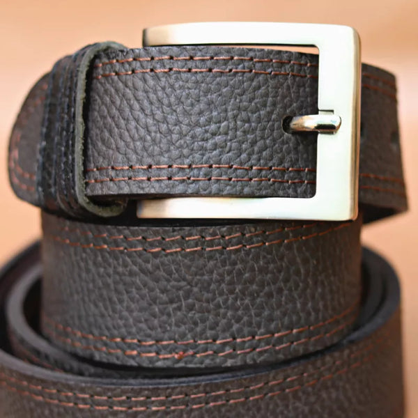 Grey Black – Men Leather Belt in Real Leather – Stitched