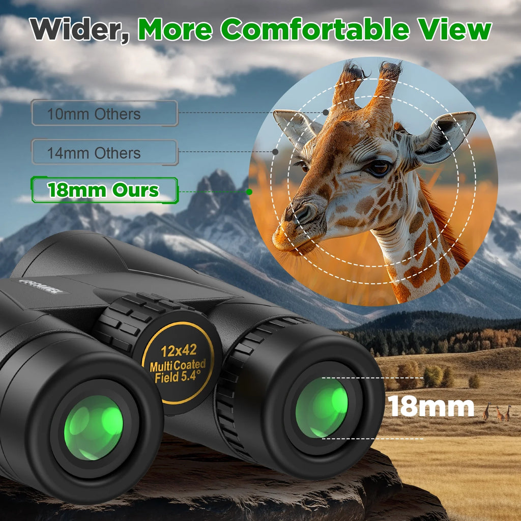 12X42 Binoculars for Adults Kids, HD Binoculars Waterproof BAK4 Binoculars with Low-Light Vision for Bird Watching Travel Hunting Outdoor Sports Concerts