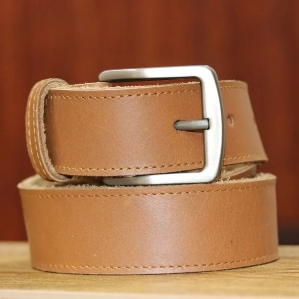 Camel Brown Plain Leather Belt (1.5 Inches Wide)