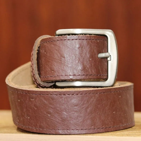 Dark Brown Belt for Men and Women in Ostrich Textured Cow Leather (1.5 Inches Wide)