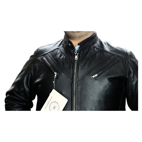 Eagle Black Leather Jacket in Sheep Leather