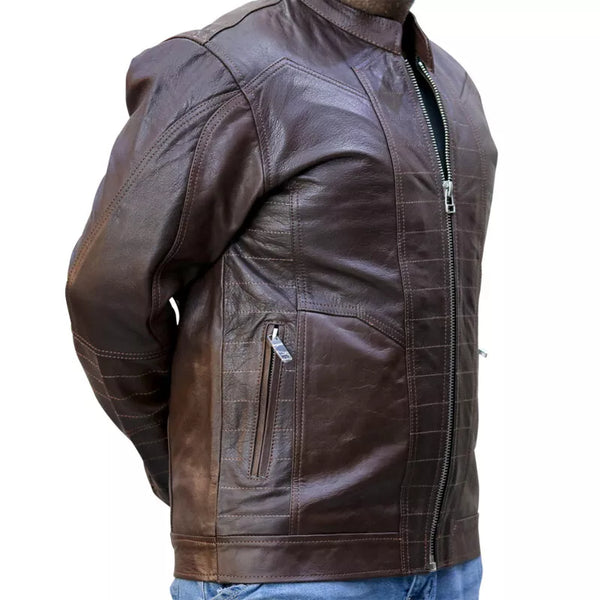 995-BRN Casual Brown Leather Jacket for Men