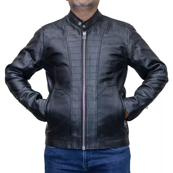 995-BLK Casual Black Leather Jacket for Men