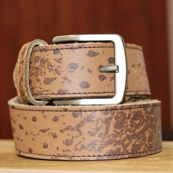 Men and Women Exotic Ostrich Texture Cow Leather Belt (1.5 Inches Wide)