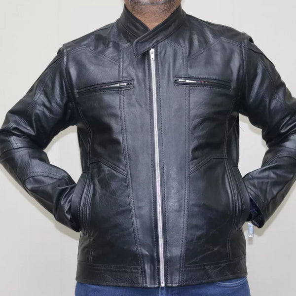 995-FZ-BLK Cafe Racer Black Leather Jacket for Men