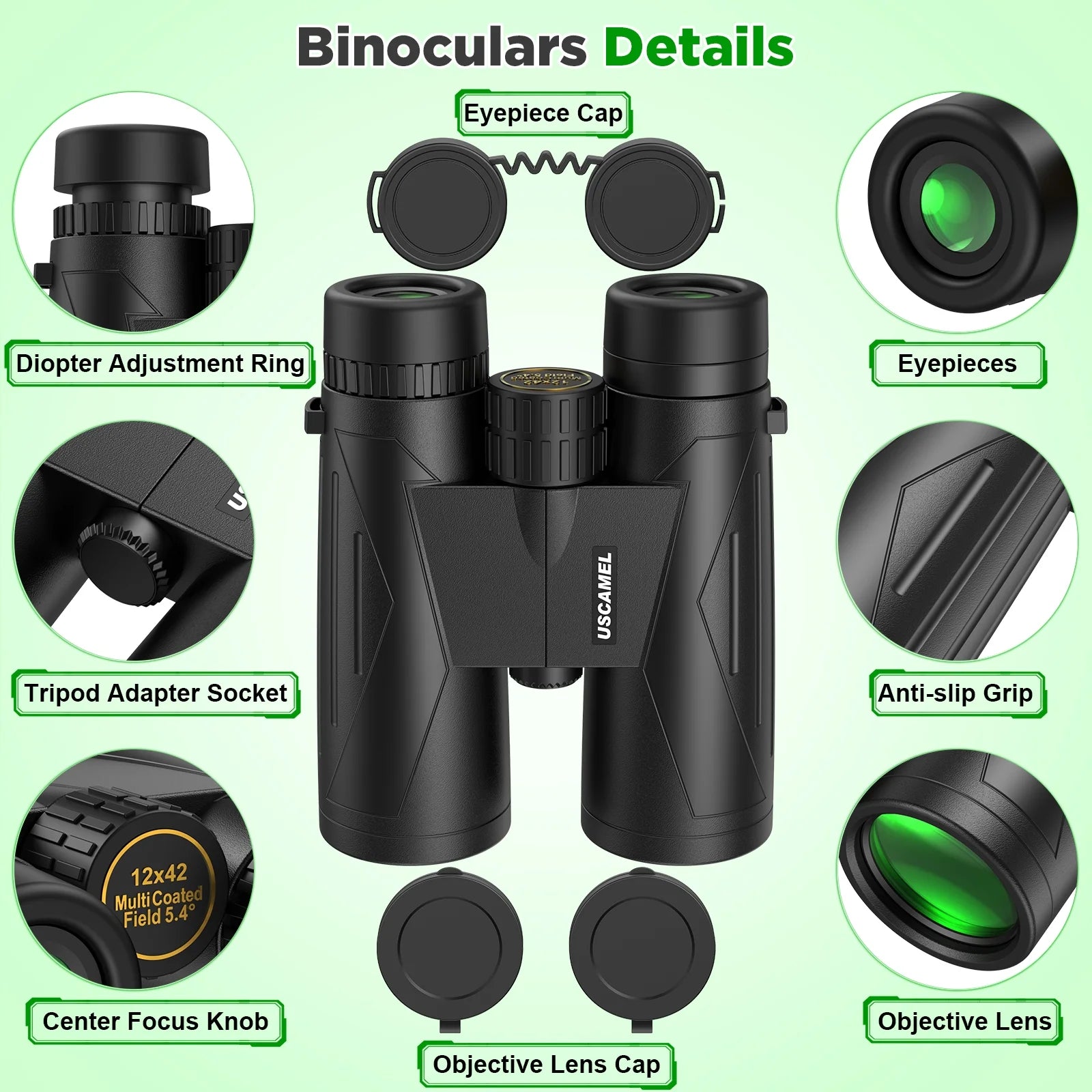 12X42 Binoculars for Adults Kids, HD Binoculars Waterproof BAK4 Binoculars with Low-Light Vision for Bird Watching Travel Hunting Outdoor Sports Concerts