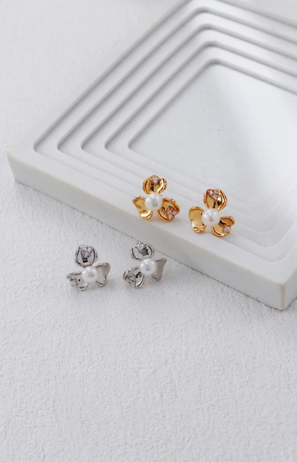 Petal Pearl and Zirconia Earrings