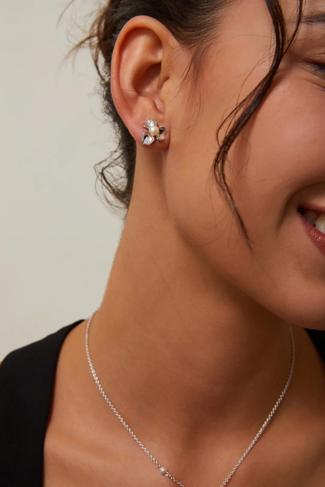 Petal Pearl and Zirconia Earrings