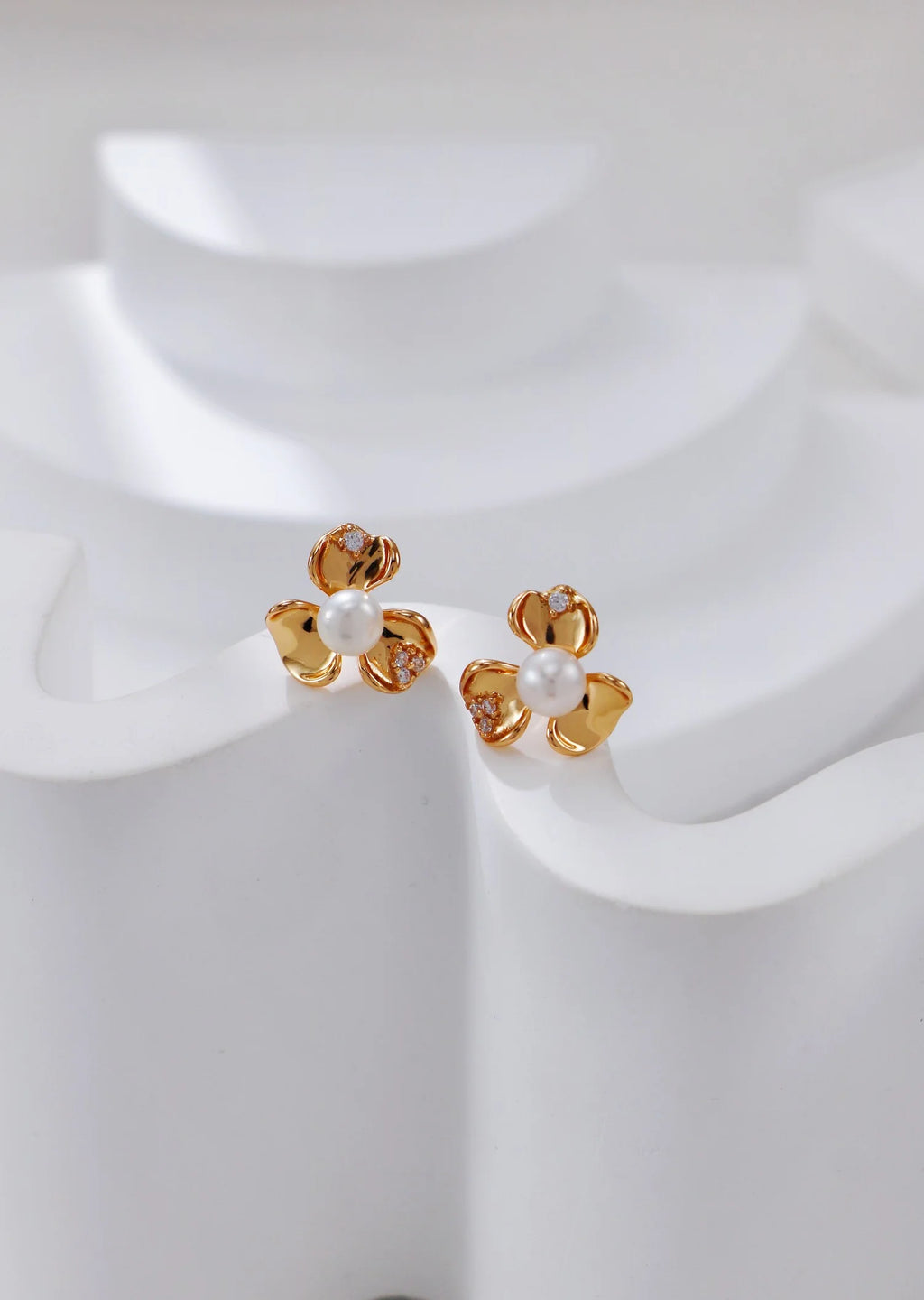 Petal Pearl and Zirconia Earrings