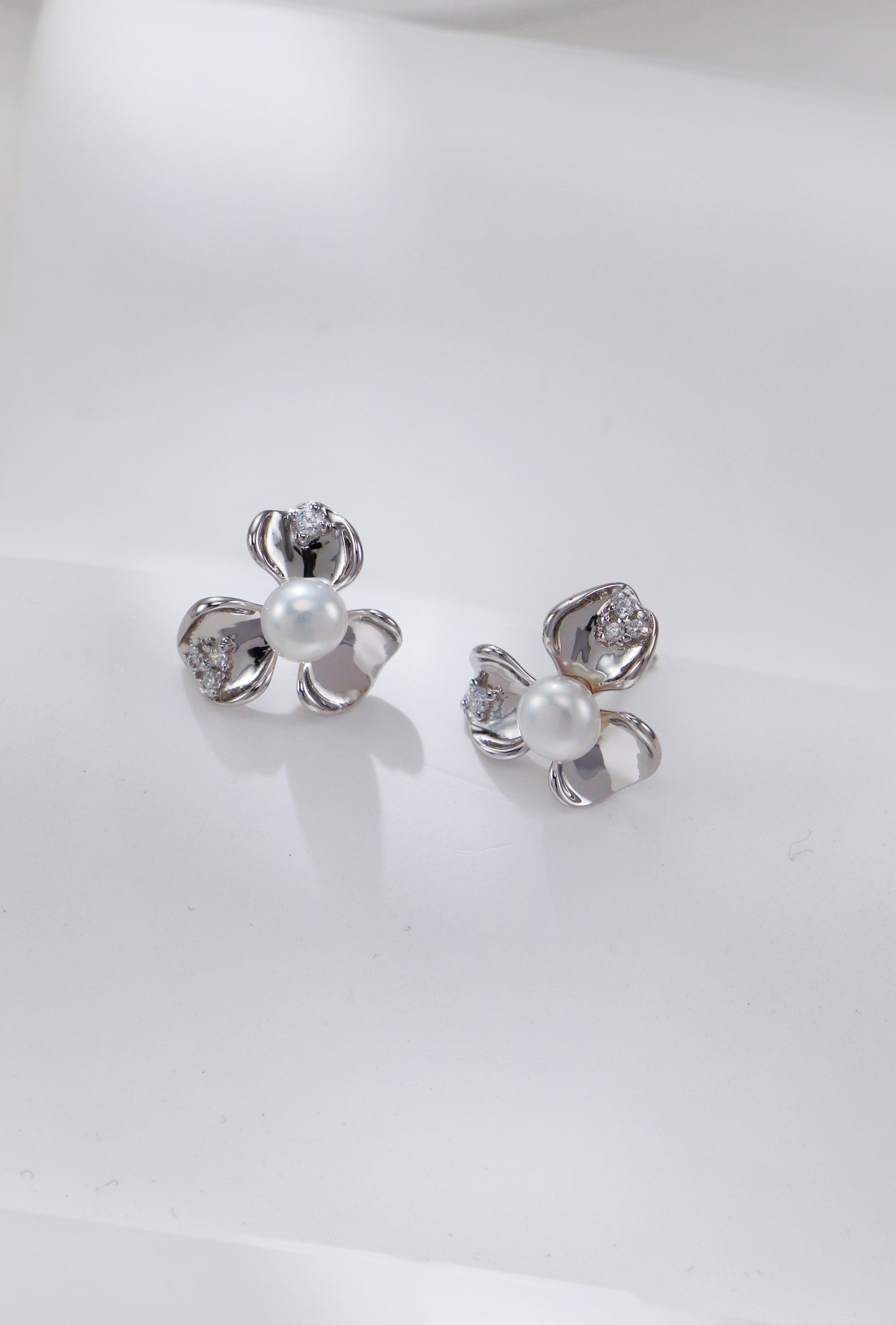 Petal Pearl and Zirconia Earrings