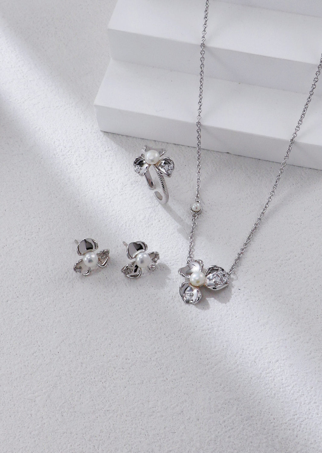 Petal Pearl and Zirconia Earrings