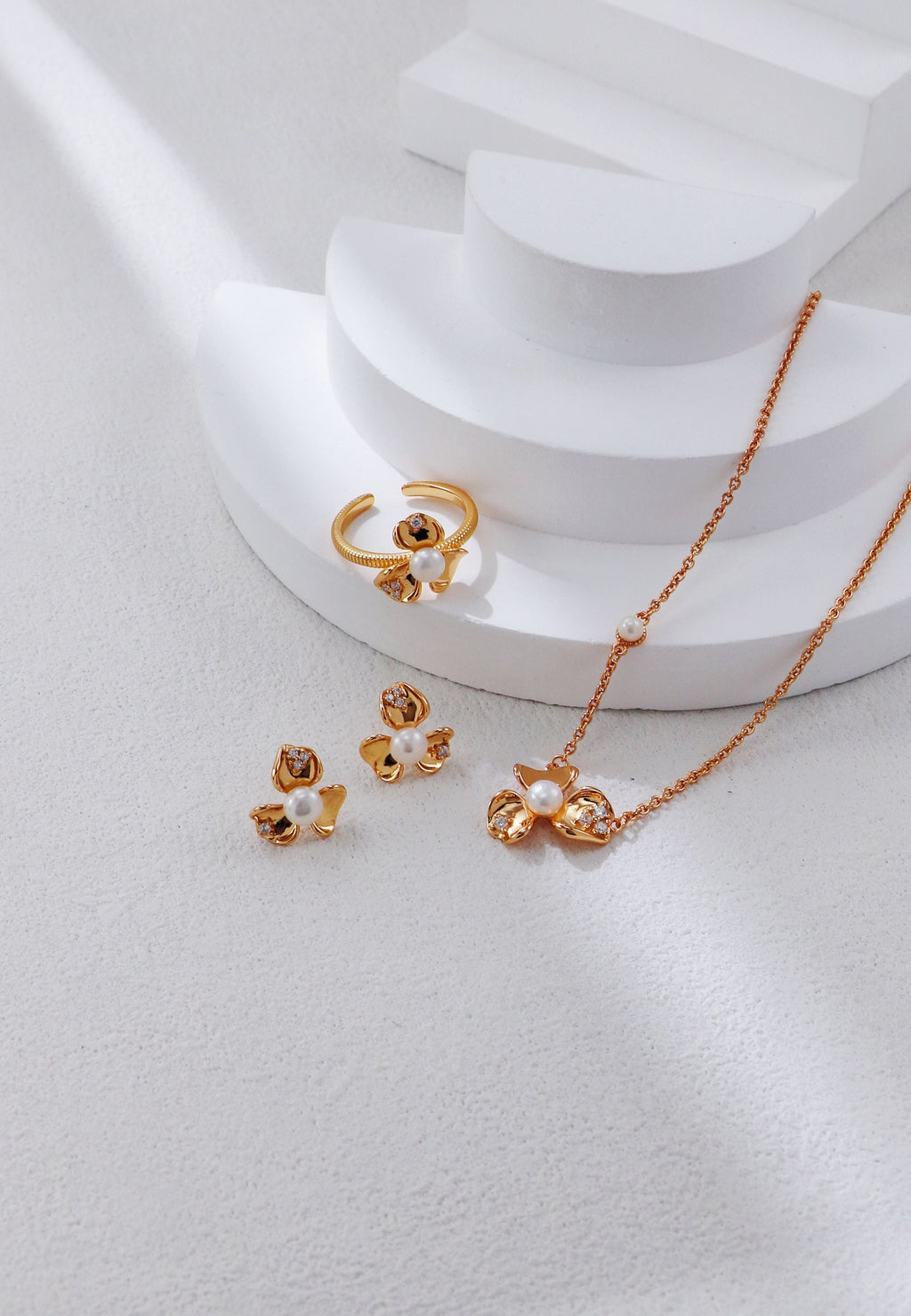 Petal Pearl and Zirconia Earrings