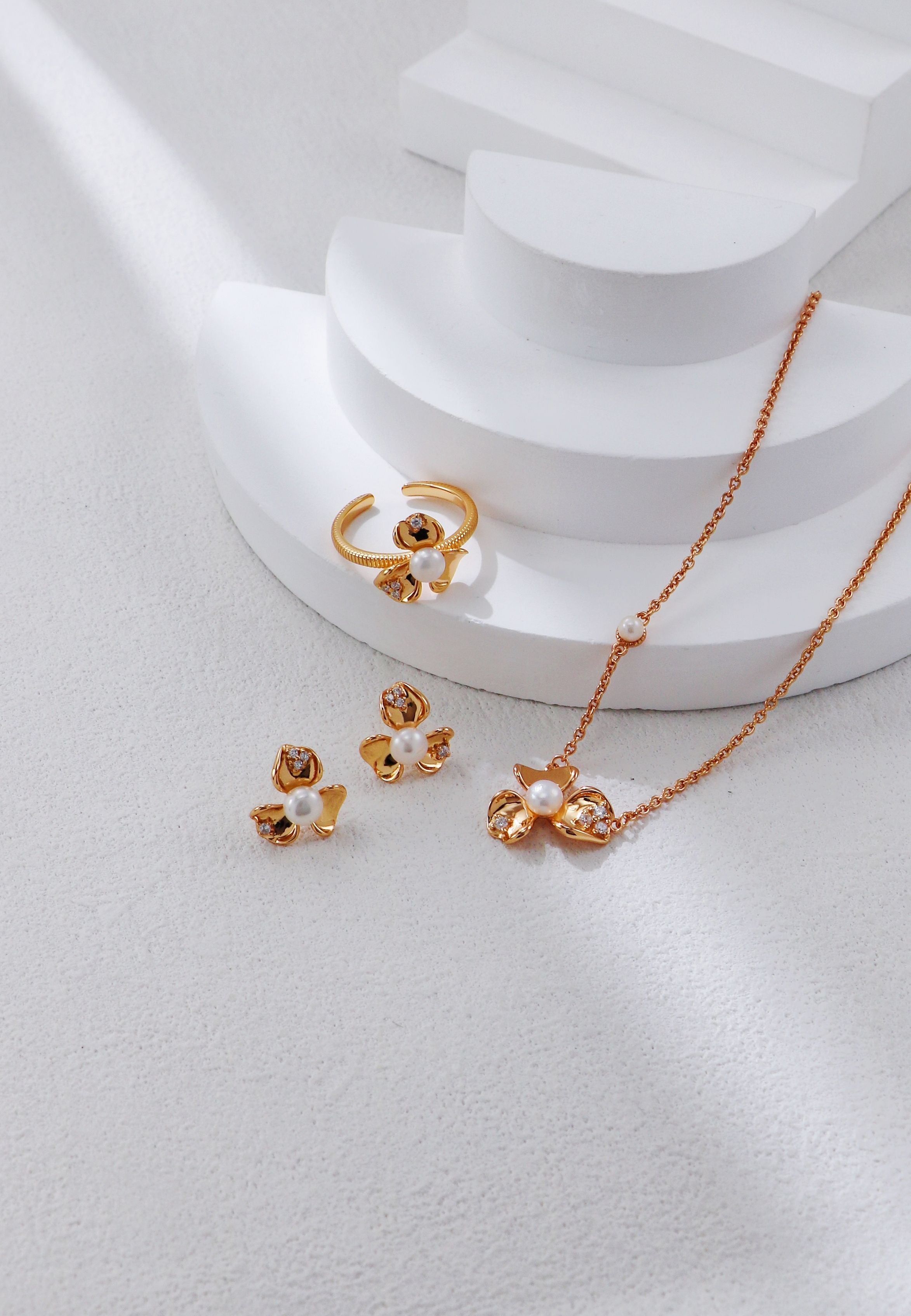 Petal Pearl and Zirconia Earrings